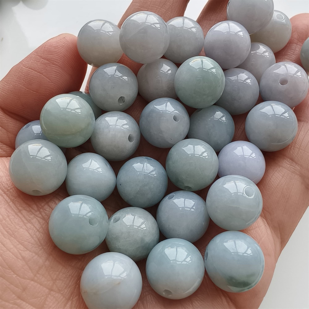DDP | 15pcs 13mm Natural Certificated Type A Light Green Jadeite Smooth Round Beads,Burma Jadeite Loose Ball Beads,DIY Jewelry Supplies