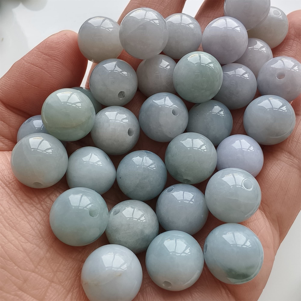 DDP | 15pcs 13mm Natural Certificated Type A Light Green Jadeite Smooth Round Beads,Burma Jadeite Loose Ball Beads,DIY Jewelry Supplies