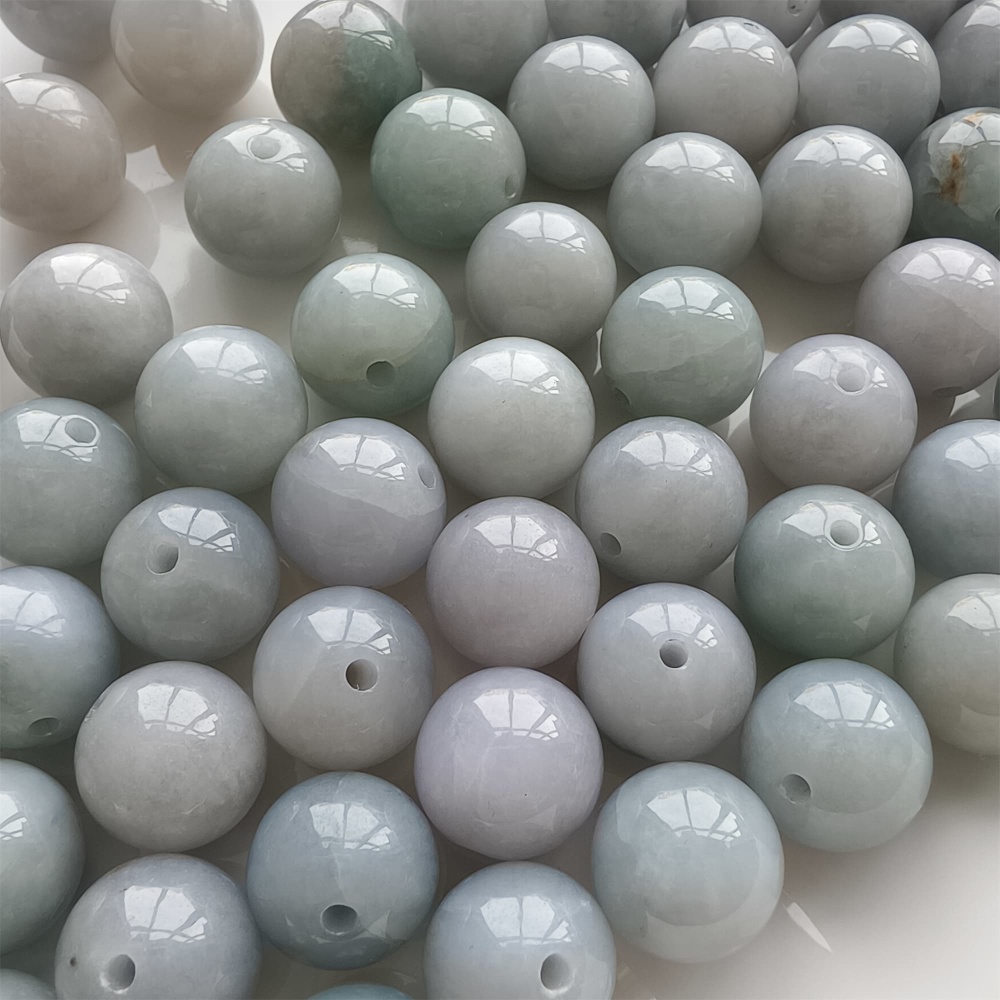 DDP | 15pcs 13mm Natural Certificated Type A Light Green Jadeite Smooth Round Beads,Burma Jadeite Loose Ball Beads,DIY Jewelry Supplies