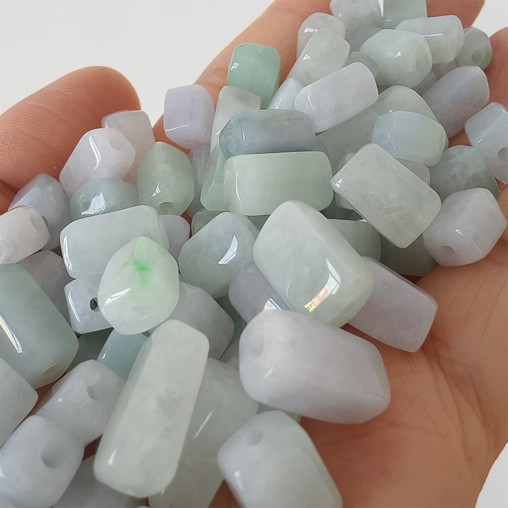 DDP | 20pcs Natural Certificated Type A 8-13X7.5mm Green White Watery Burmese Jadeite Smooth Rectangle Beads,Burma Jadeite Loose Beads,DIY Jewelry Supplies