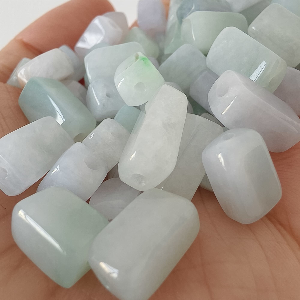 DDP | 20pcs Natural Certificated Type A 8-13X7.5mm Green White Watery Burmese Jadeite Smooth Rectangle Beads,Burma Jadeite Loose Beads,DIY Jewelry Supplies
