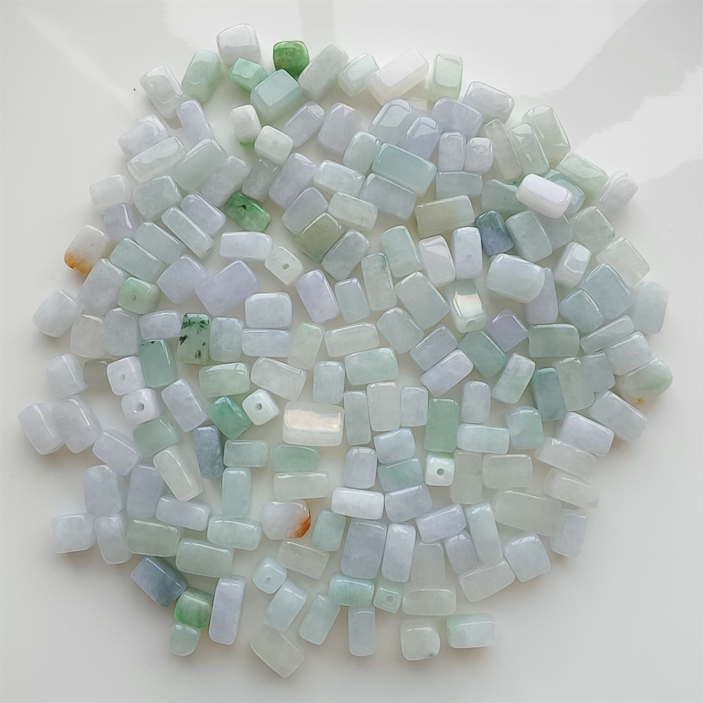 DDP | 20pcs Natural Certificated Type A 8-13X7.5mm Green White Watery Burmese Jadeite Smooth Rectangle Beads,Burma Jadeite Loose Beads,DIY Jewelry Supplies