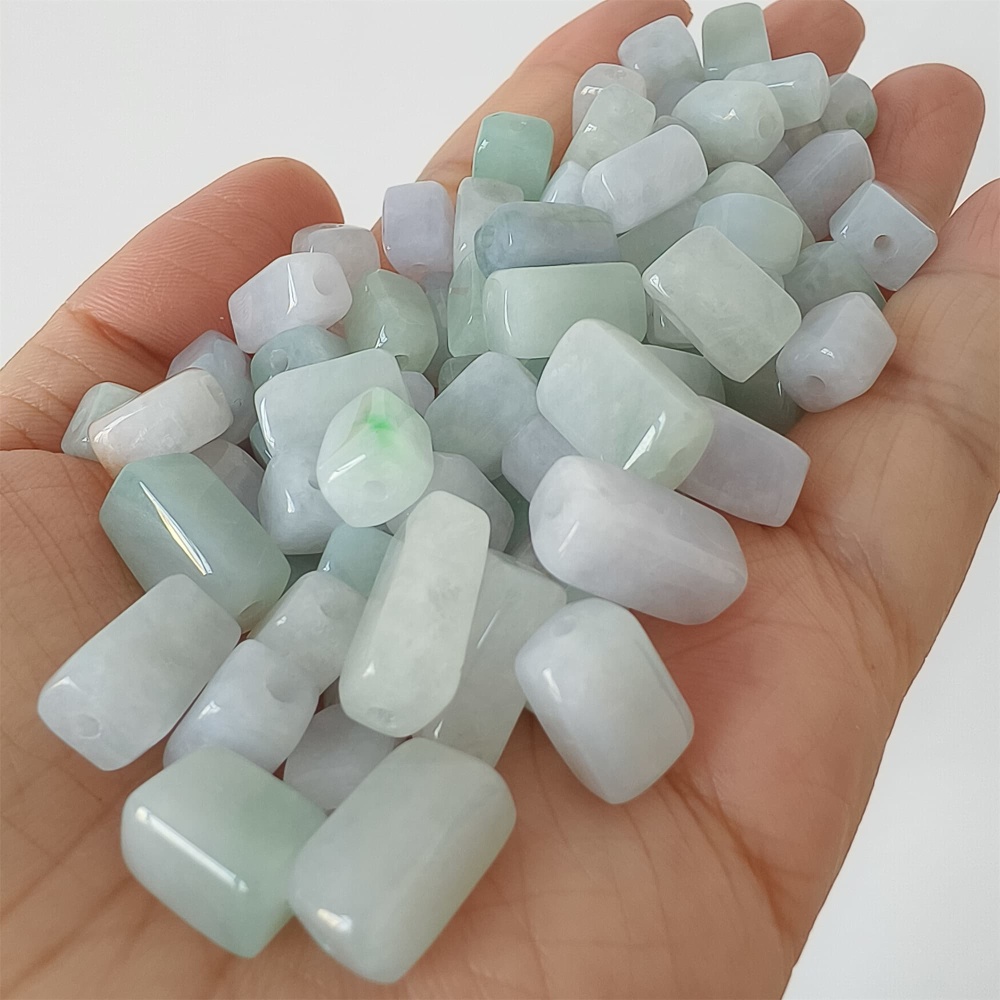 DDP | 20pcs Natural Certificated Type A 8-13X7.5mm Green White Watery Burmese Jadeite Smooth Rectangle Beads,Burma Jadeite Loose Beads,DIY Jewelry Supplies