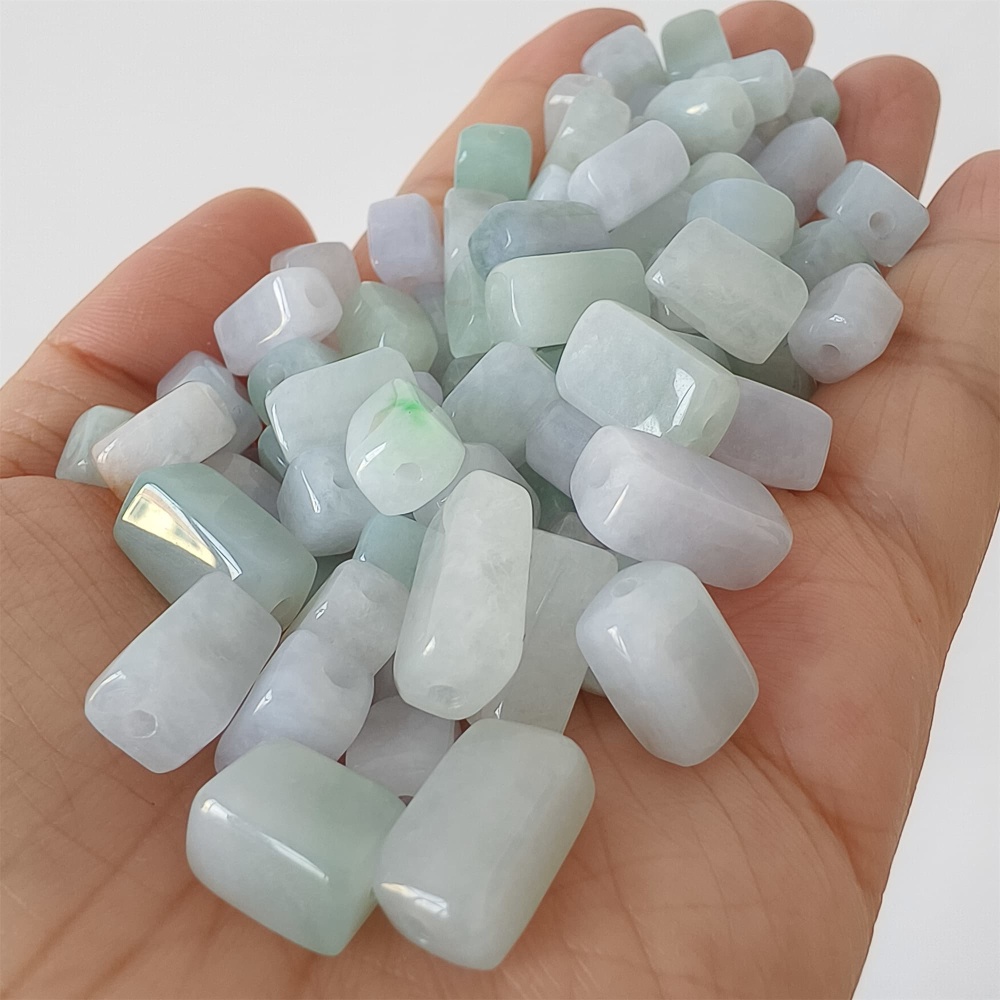 DDP | 20pcs Natural Certificated Type A 8-13X7.5mm Green White Watery Burmese Jadeite Smooth Rectangle Beads,Burma Jadeite Loose Beads,DIY Jewelry Supplies