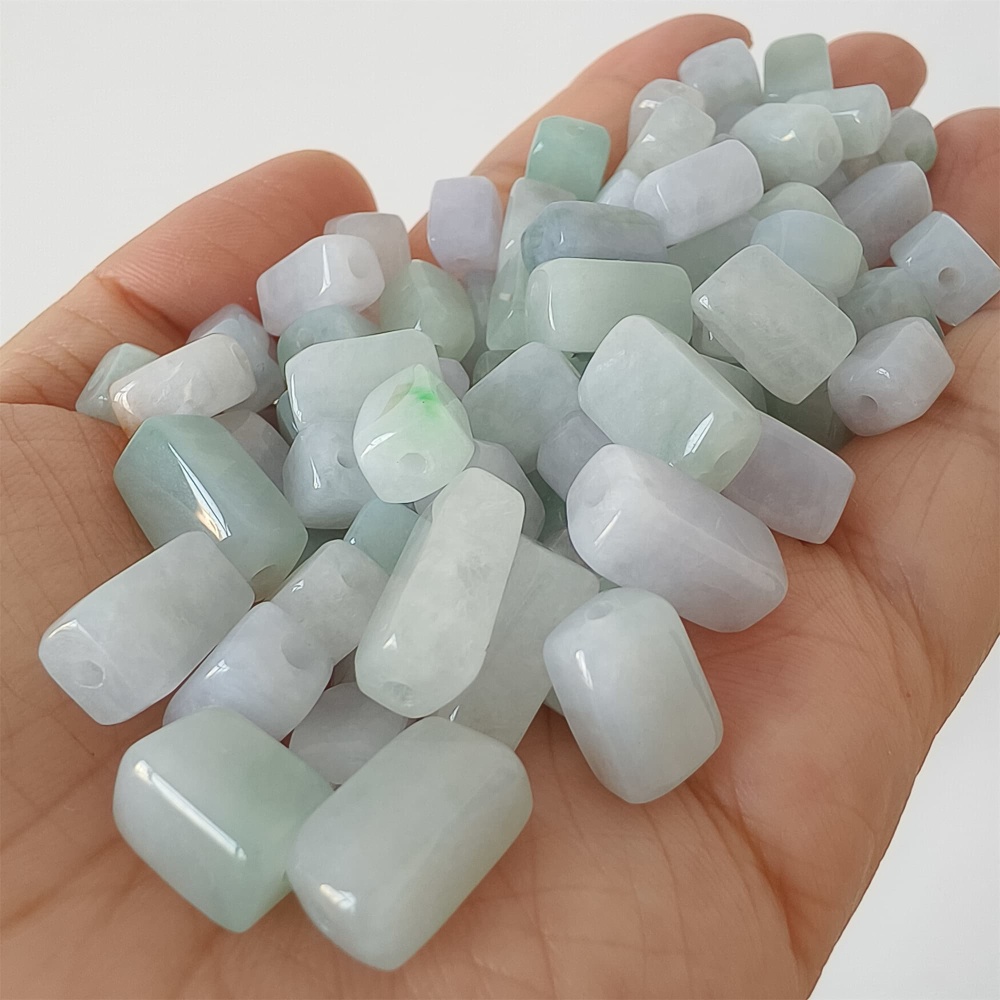 DDP | 20pcs Natural Certificated Type A 8-13X7.5mm Green White Watery Burmese Jadeite Smooth Rectangle Beads,Burma Jadeite Loose Beads,DIY Jewelry Supplies