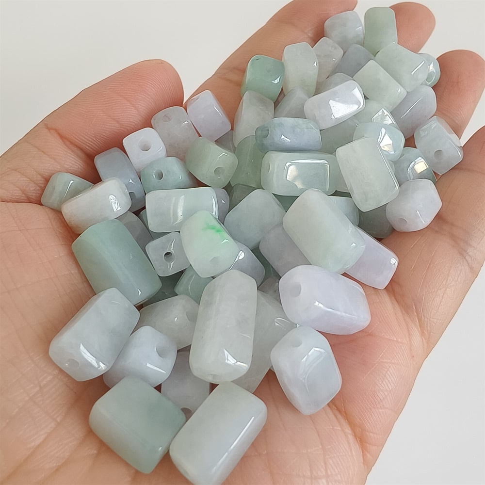 DDP | 20pcs Natural Certificated Type A 8-13X7.5mm Green White Watery Burmese Jadeite Smooth Rectangle Beads,Burma Jadeite Loose Beads,DIY Jewelry Supplies