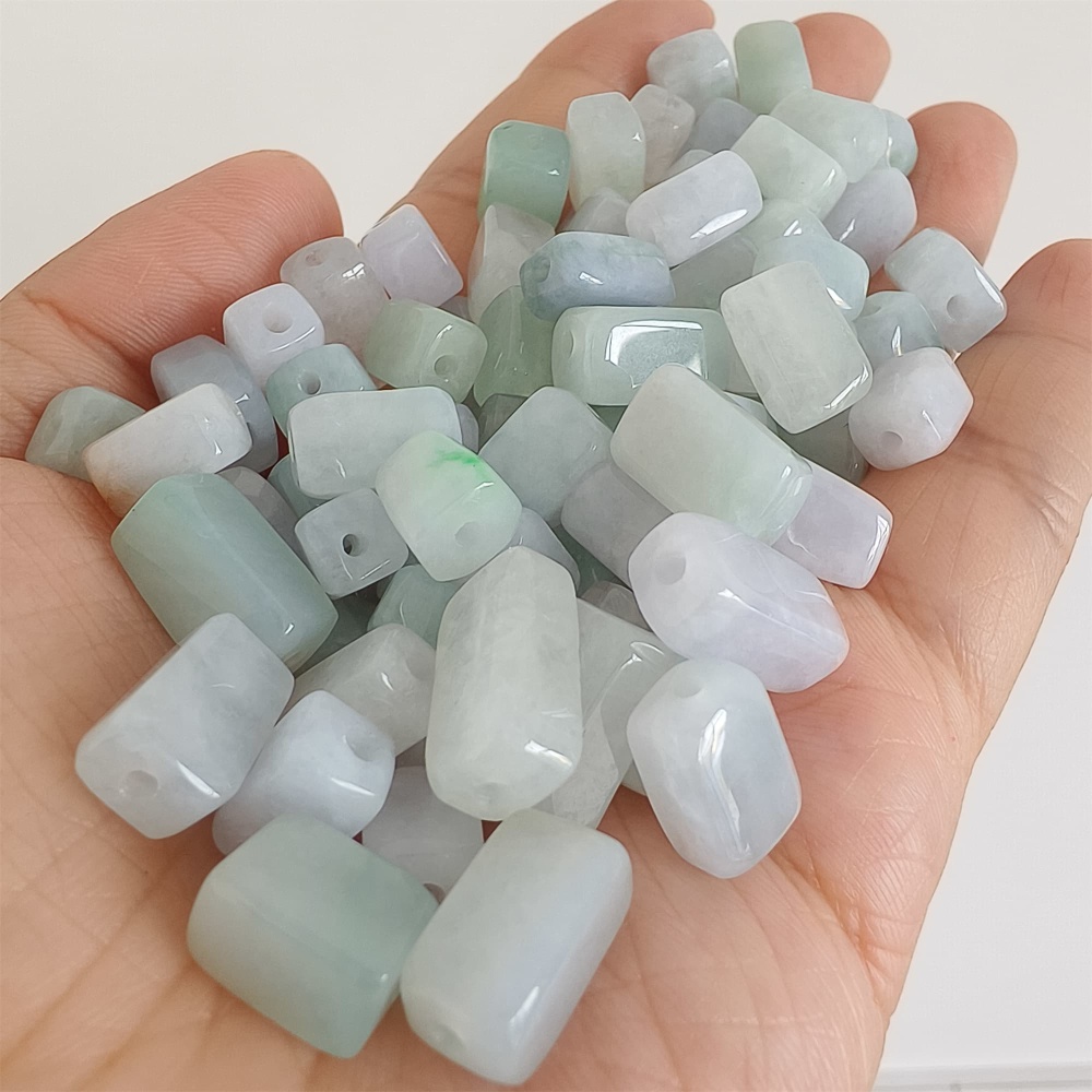 DDP | 20pcs Natural Certificated Type A 8-13X7.5mm Green White Watery Burmese Jadeite Smooth Rectangle Beads,Burma Jadeite Loose Beads,DIY Jewelry Supplies