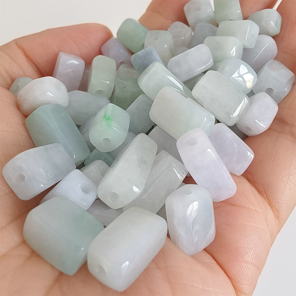 DDP | 20pcs Natural Certificated Type A 8-13X7.5mm Green White Watery Burmese Jadeite Smooth Rectangle Beads,Burma Jadeite Loose Beads,DIY Jewelry Supplies