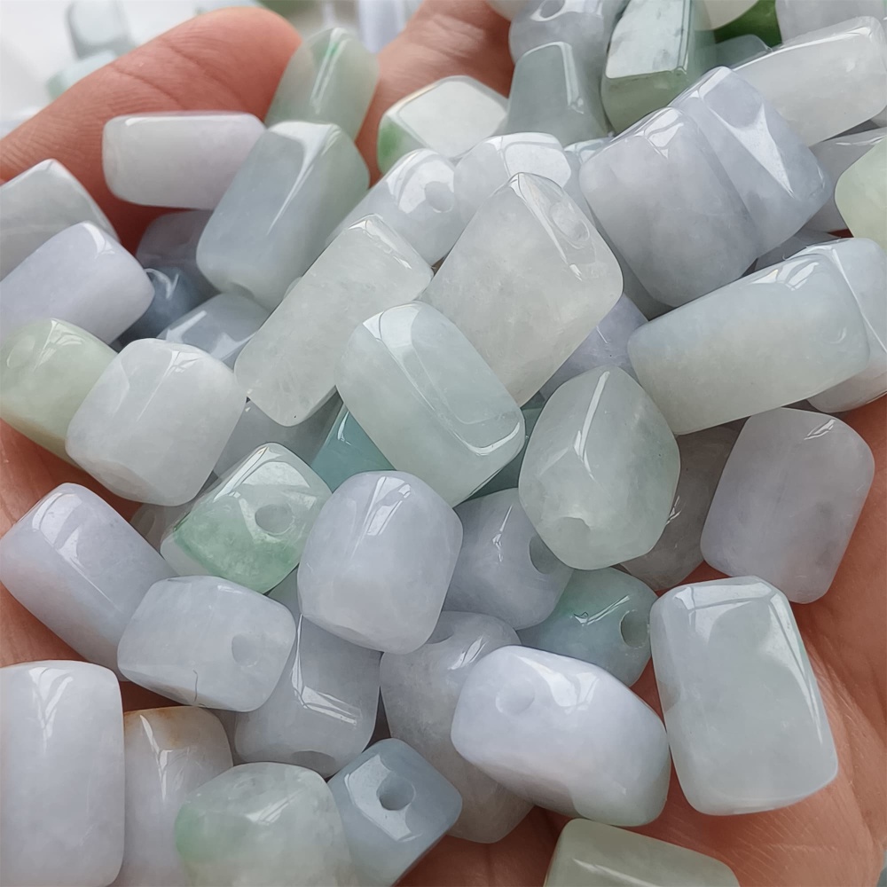 DDP | 20pcs Natural Certificated Type A 8-13X7.5mm Green White Watery Burmese Jadeite Smooth Rectangle Beads,Burma Jadeite Loose Beads,DIY Jewelry Supplies
