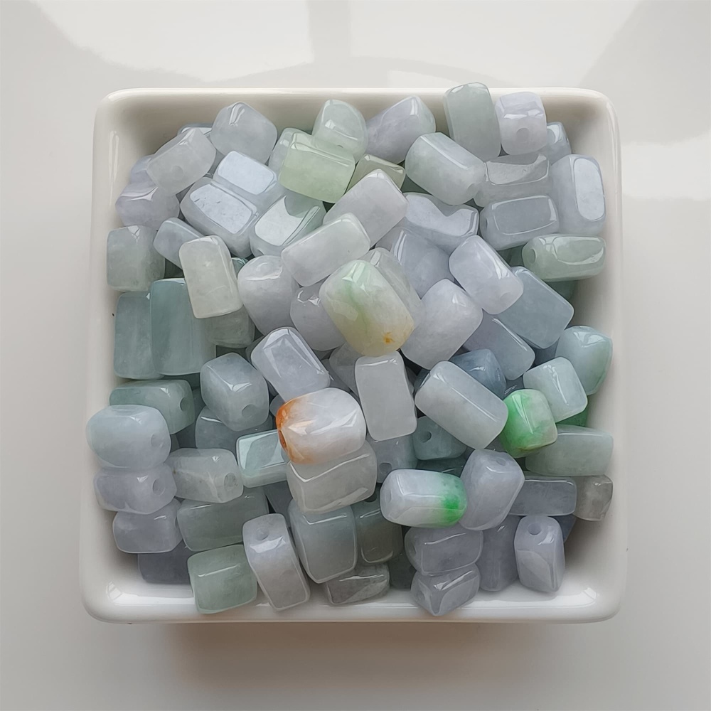 DDP | 20pcs Natural Certificated Type A 8-13X7.5mm Green White Watery Burmese Jadeite Smooth Rectangle Beads,Burma Jadeite Loose Beads,DIY Jewelry Supplies