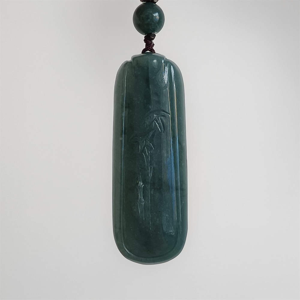 DDP | Natural Type A 56.5X20X7.5mm Untreated Icy Waxy Blue Watery Guatemalan Jadeite Rectangle Pendant With Bamboo Carved,DIY Jewelry Supplies