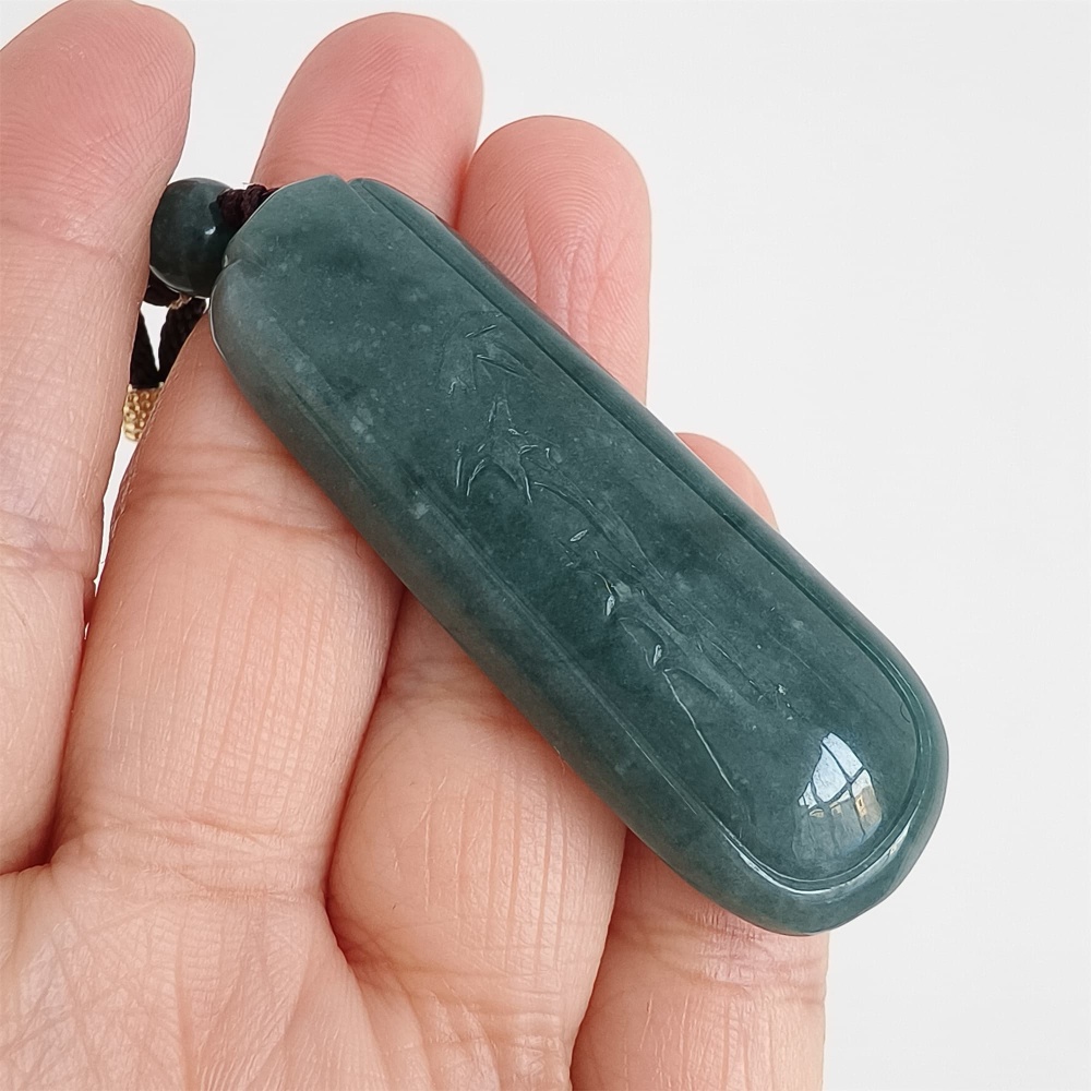 DDP | Natural Type A 56.5X20X7.5mm Untreated Icy Waxy Blue Watery Guatemalan Jadeite Rectangle Pendant With Bamboo Carved,DIY Jewelry Supplies