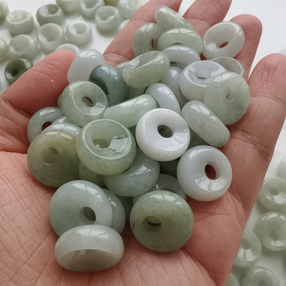 DDP | 5pcs Natural Certificated Yellow Color Heated 15-16X6mm Burmese Jadeite Safety Buckle Pendant With Eccentric Hole,Donuts And Rings,DIY Jewelry Supplies