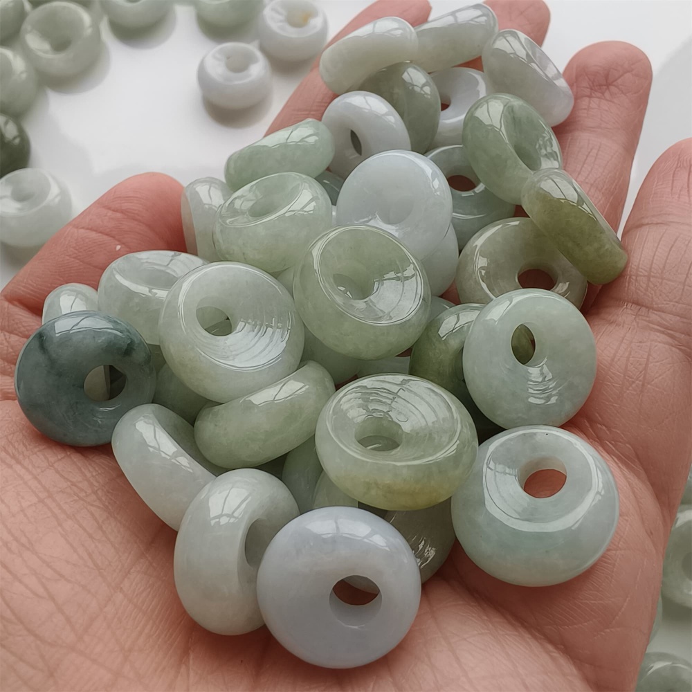 DDP | 5pcs Natural Certificated Yellow Color Heated 15-16X6mm Burmese Jadeite Safety Buckle Pendant With Eccentric Hole,Donuts And Rings,DIY Jewelry Supplies