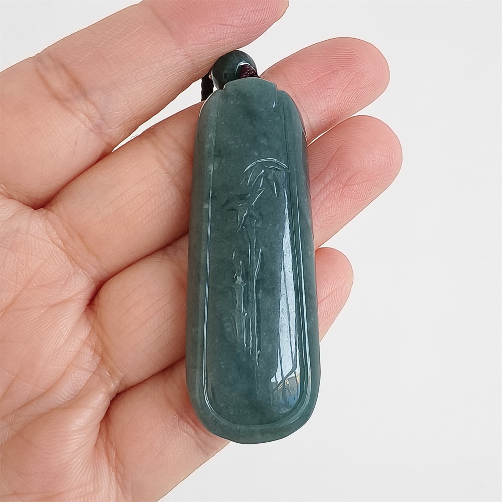 DDP | Natural Type A 56.5X20X7.5mm Untreated Icy Waxy Blue Watery Guatemalan Jadeite Rectangle Pendant With Bamboo Carved,DIY Jewelry Supplies