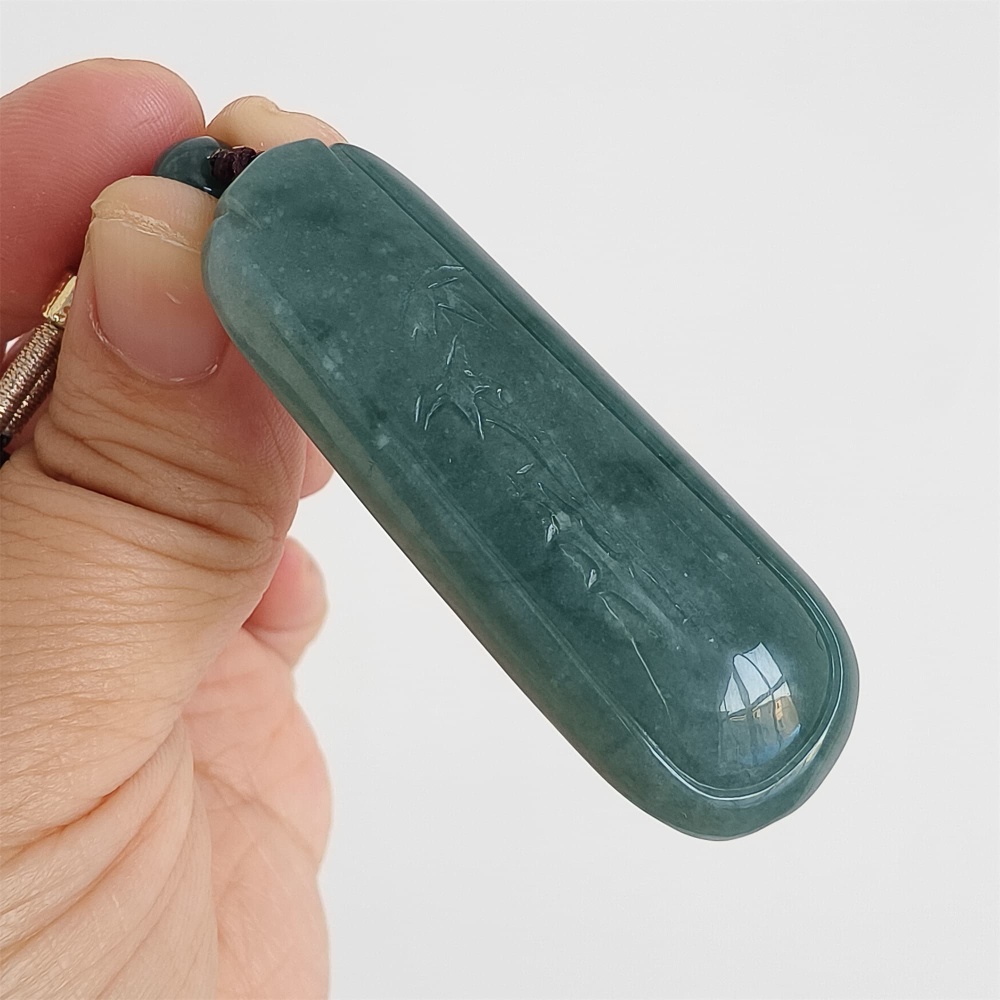 DDP | Natural Type A 56.5X20X7.5mm Untreated Icy Waxy Blue Watery Guatemalan Jadeite Rectangle Pendant With Bamboo Carved,DIY Jewelry Supplies