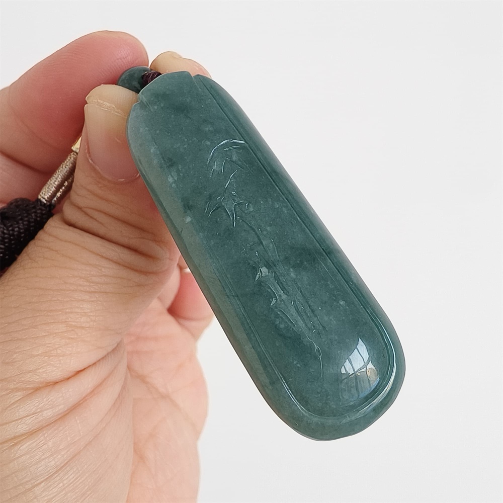 DDP | Natural Type A 56.5X20X7.5mm Untreated Icy Waxy Blue Watery Guatemalan Jadeite Rectangle Pendant With Bamboo Carved,DIY Jewelry Supplies