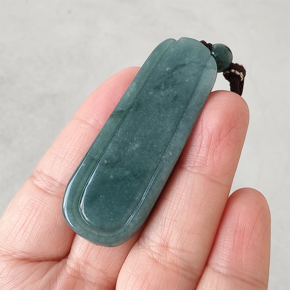 DDP | Natural Type A 56.5X20X7.5mm Untreated Icy Waxy Blue Watery Guatemalan Jadeite Rectangle Pendant With Bamboo Carved,DIY Jewelry Supplies
