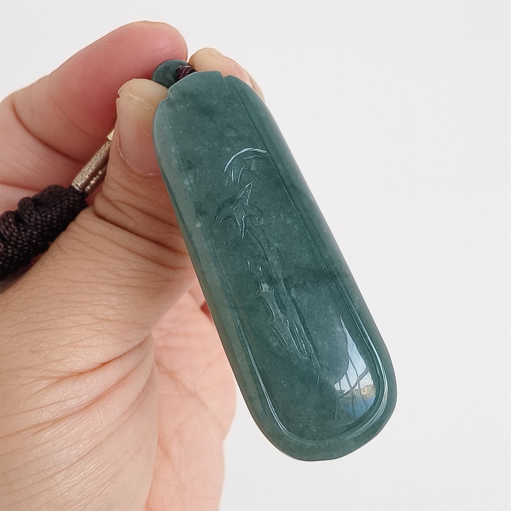 DDP | Natural Type A 56.5X20X7.5mm Untreated Icy Waxy Blue Watery Guatemalan Jadeite Rectangle Pendant With Bamboo Carved,DIY Jewelry Supplies