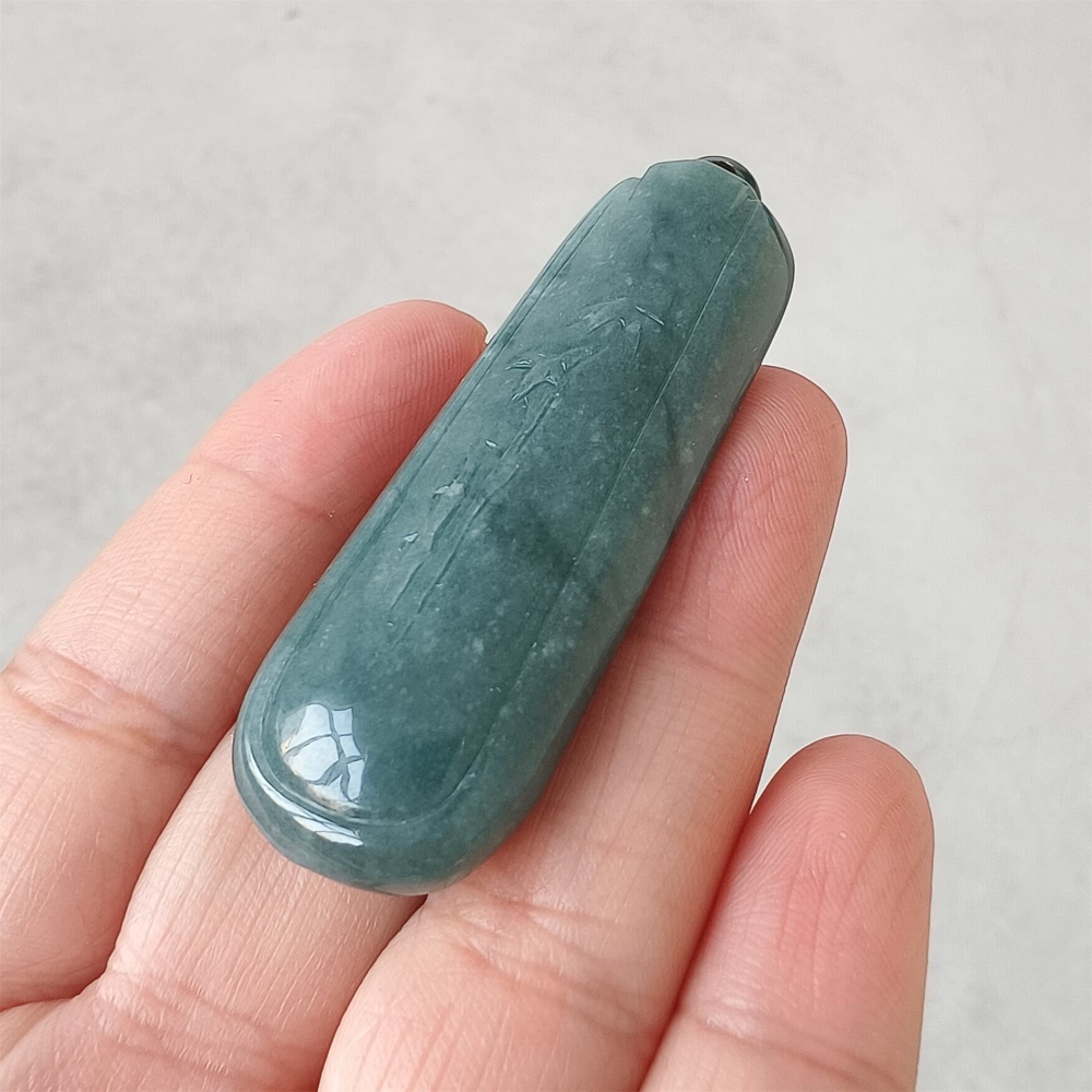 DDP | Natural Type A 56.5X20X7.5mm Untreated Icy Waxy Blue Watery Guatemalan Jadeite Rectangle Pendant With Bamboo Carved,DIY Jewelry Supplies