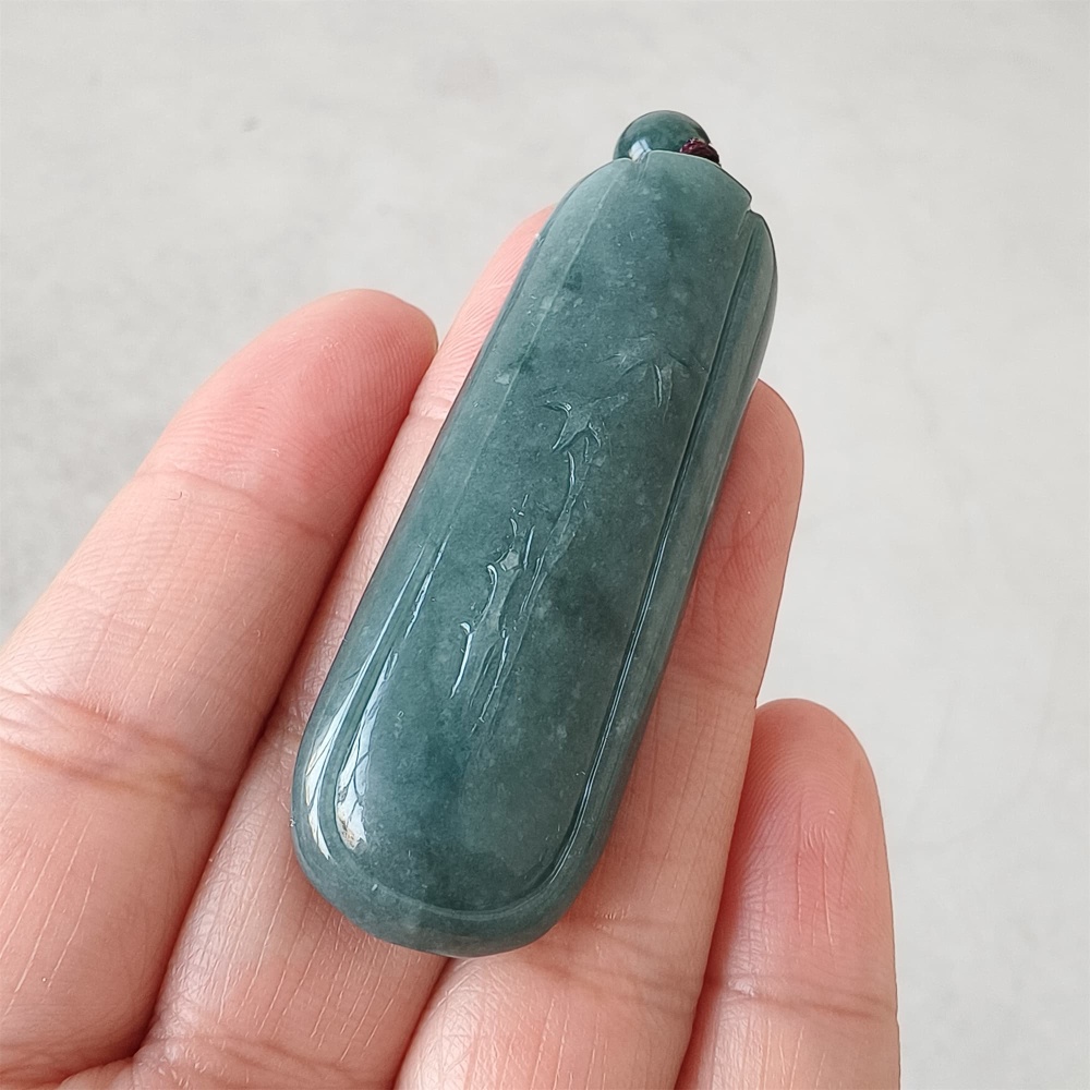 DDP | Natural Type A 56.5X20X7.5mm Untreated Icy Waxy Blue Watery Guatemalan Jadeite Rectangle Pendant With Bamboo Carved,DIY Jewelry Supplies