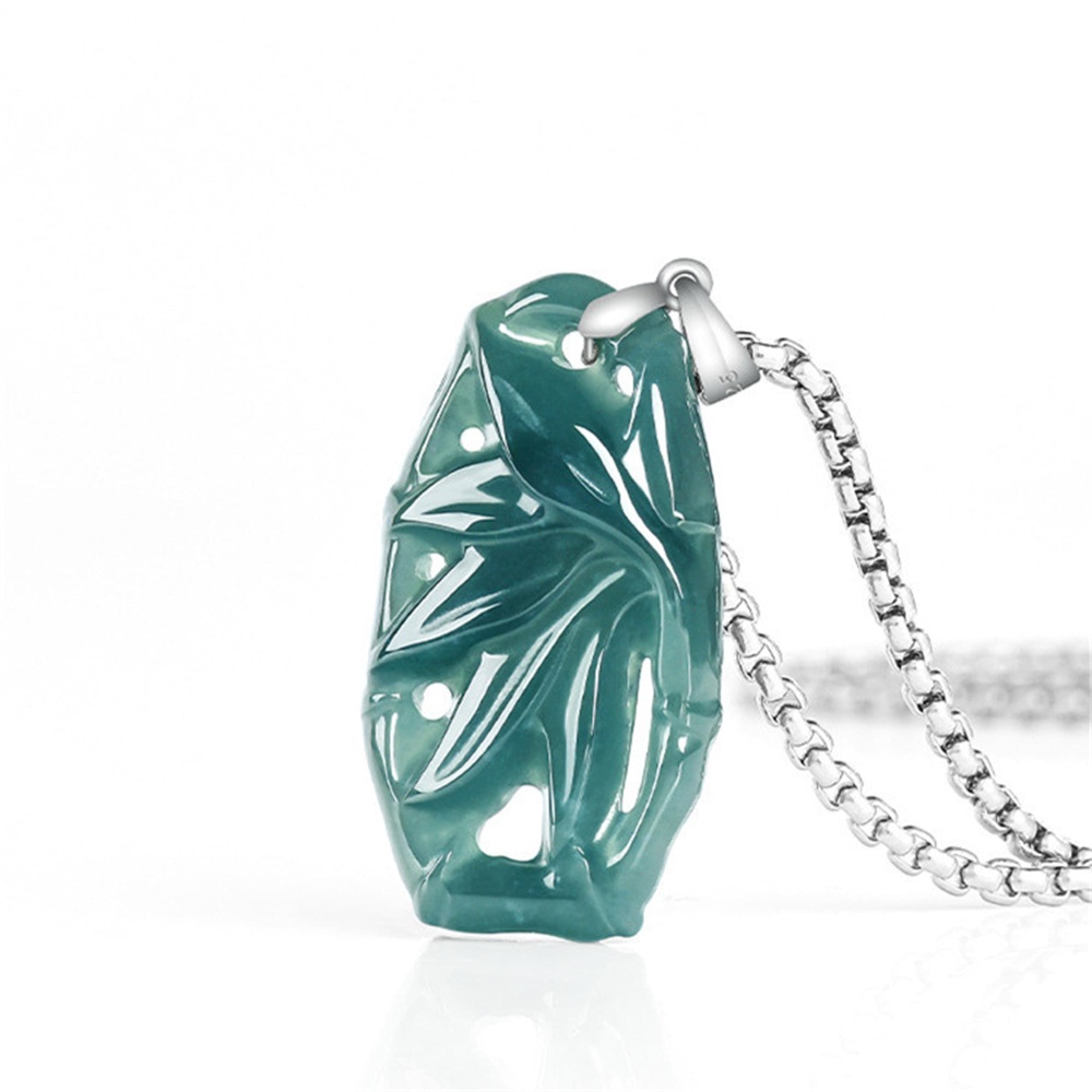 DDP | Natural Certificated Type A 37X16.5X5mm Untreated Icy Waxy Blue Watery Guatemalan Jadeite Filigree Bamboo Pendant ,Amulet Pendant,DIY Jewelry Supplies