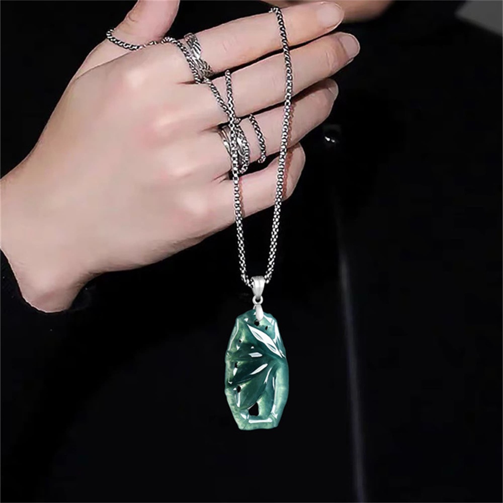 DDP | Natural Certificated Type A 37X16.5X5mm Untreated Icy Waxy Blue Watery Guatemalan Jadeite Filigree Bamboo Pendant ,Amulet Pendant,DIY Jewelry Supplies