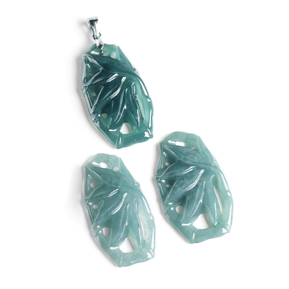 DDP | Natural Certificated Type A 37X16.5X5mm Untreated Icy Waxy Blue Watery Guatemalan Jadeite Filigree Bamboo Pendant ,Amulet Pendant,DIY Jewelry Supplies