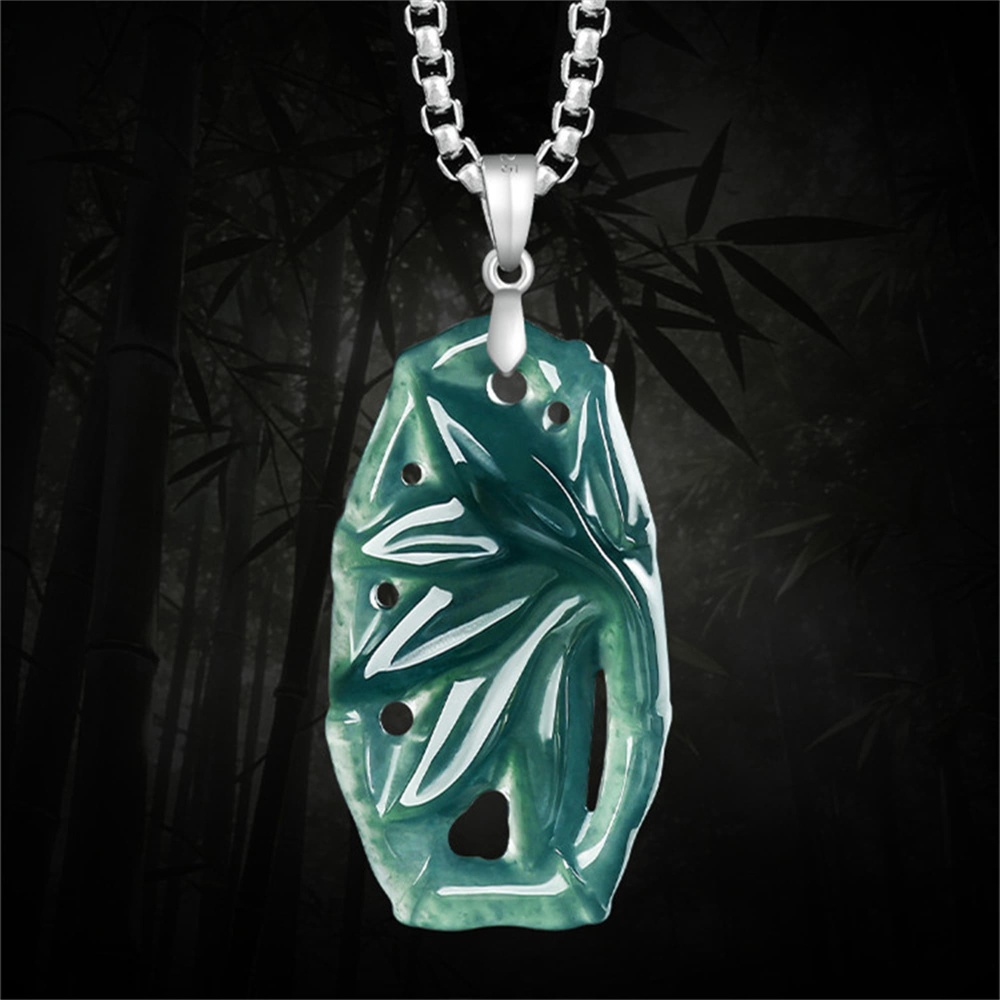 DDP | Natural Certificated Type A 37X16.5X5mm Untreated Icy Waxy Blue Watery Guatemalan Jadeite Filigree Bamboo Pendant ,Amulet Pendant,DIY Jewelry Supplies