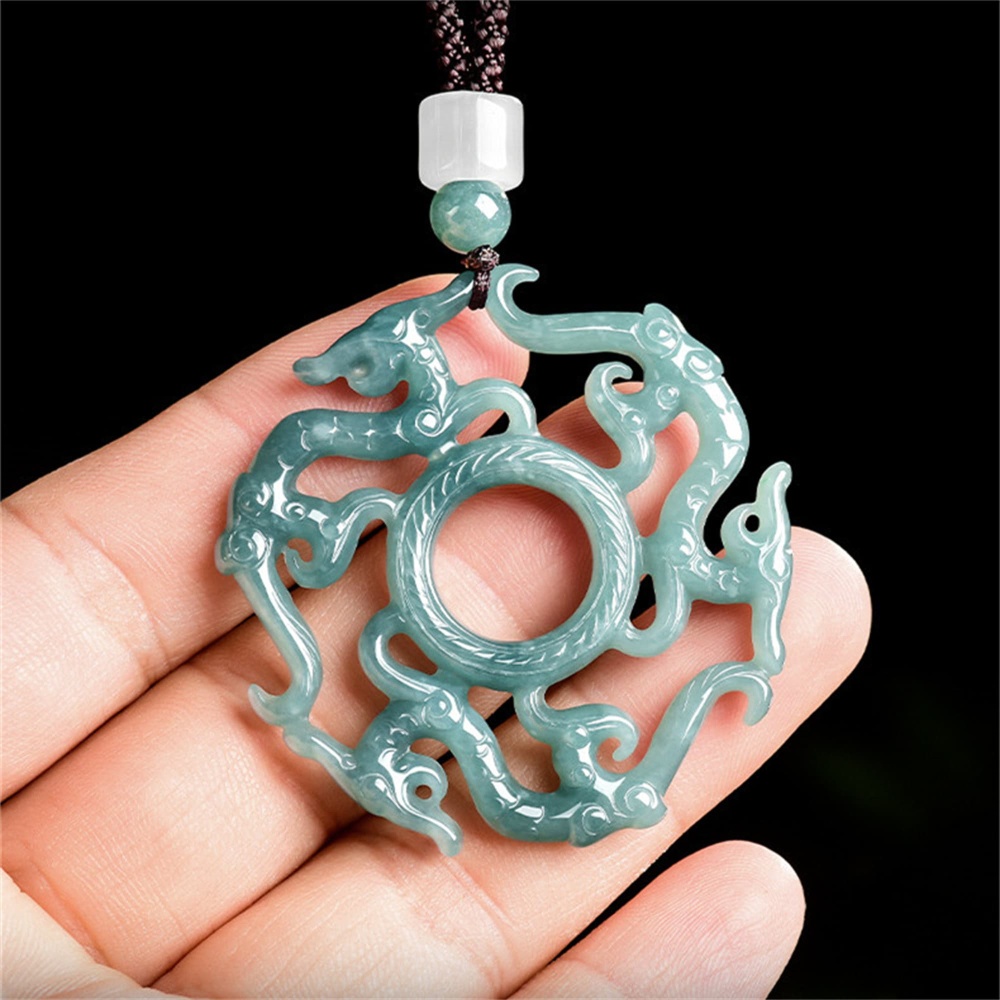 DDP | Natural Certificated Type A 51X48X4.5mm Untreated Icy Waxy Blue Watery Guatemalan Jadeite Filigree Dragon Design Pendant ,Amulet Pendant,DIY Jewelry Supplies