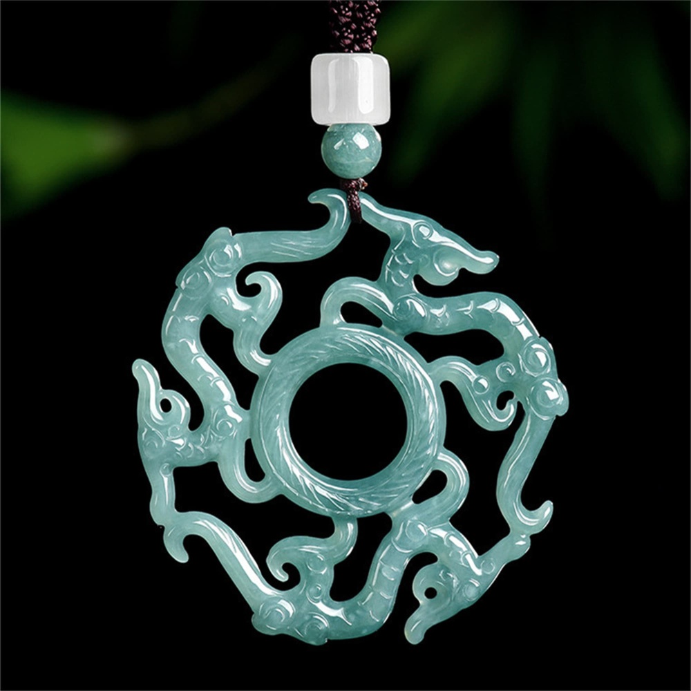 DDP | Natural Certificated Type A 51X48X4.5mm Untreated Icy Waxy Blue Watery Guatemalan Jadeite Filigree Dragon Design Pendant ,Amulet Pendant,DIY Jewelry Supplies