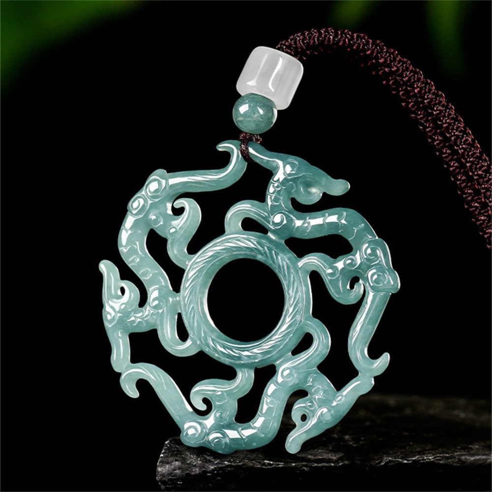 DDP | Natural Certificated Type A 51X48X4.5mm Untreated Icy Waxy Blue Watery Guatemalan Jadeite Filigree Dragon Design Pendant ,Amulet Pendant,DIY Jewelry Supplies