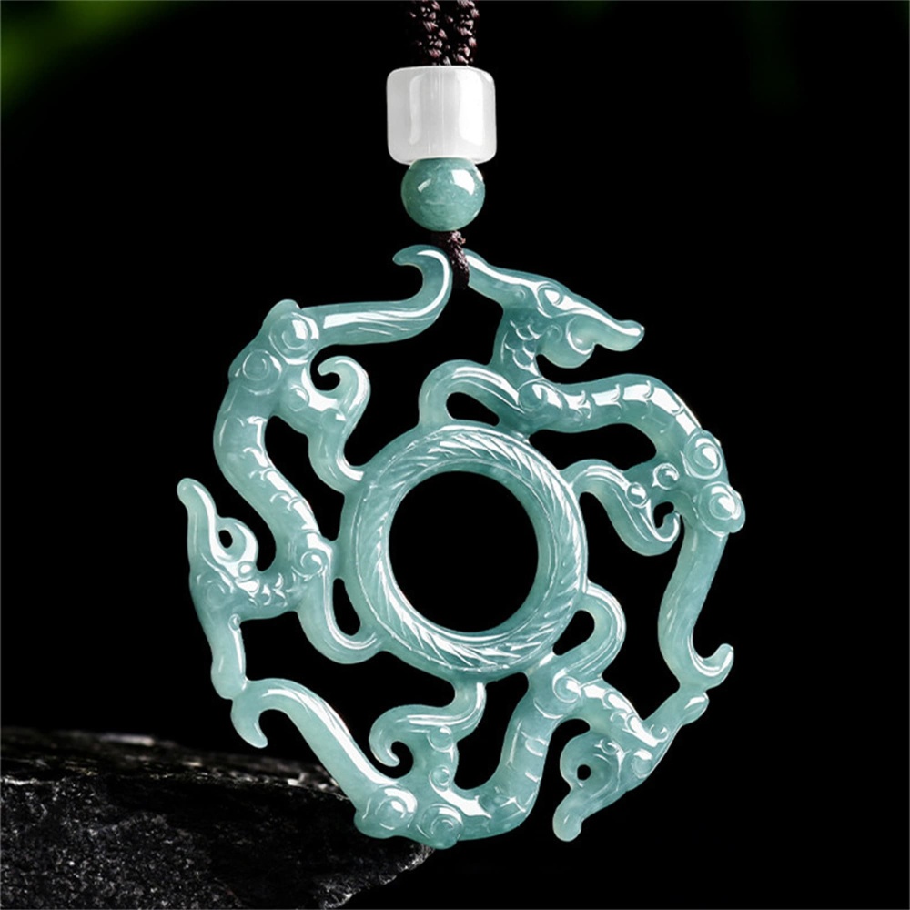 DDP | Natural Certificated Type A 51X48X4.5mm Untreated Icy Waxy Blue Watery Guatemalan Jadeite Filigree Dragon Design Pendant ,Amulet Pendant,DIY Jewelry Supplies