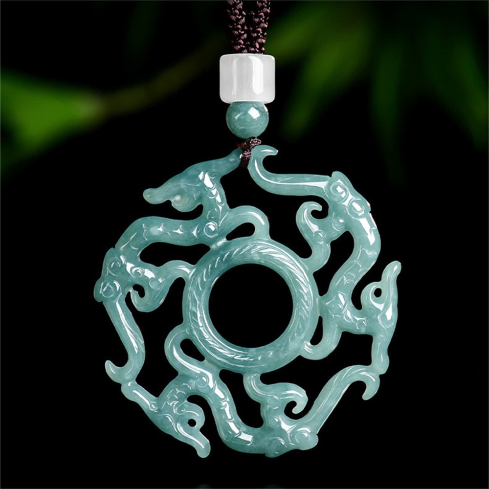 DDP | Natural Certificated Type A 51X48X4.5mm Untreated Icy Waxy Blue Watery Guatemalan Jadeite Filigree Dragon Design Pendant ,Amulet Pendant,DIY Jewelry Supplies
