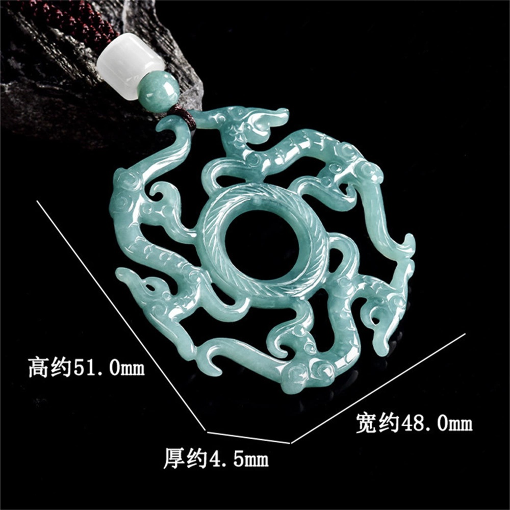 DDP | Natural Certificated Type A 51X48X4.5mm Untreated Icy Waxy Blue Watery Guatemalan Jadeite Filigree Dragon Design Pendant ,Amulet Pendant,DIY Jewelry Supplies