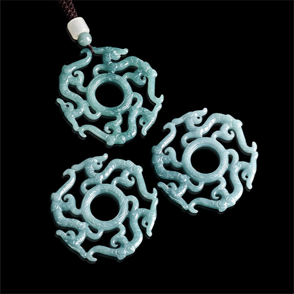 DDP | Natural Certificated Type A 51X48X4.5mm Untreated Icy Waxy Blue Watery Guatemalan Jadeite Filigree Dragon Design Pendant ,Amulet Pendant,DIY Jewelry Supplies