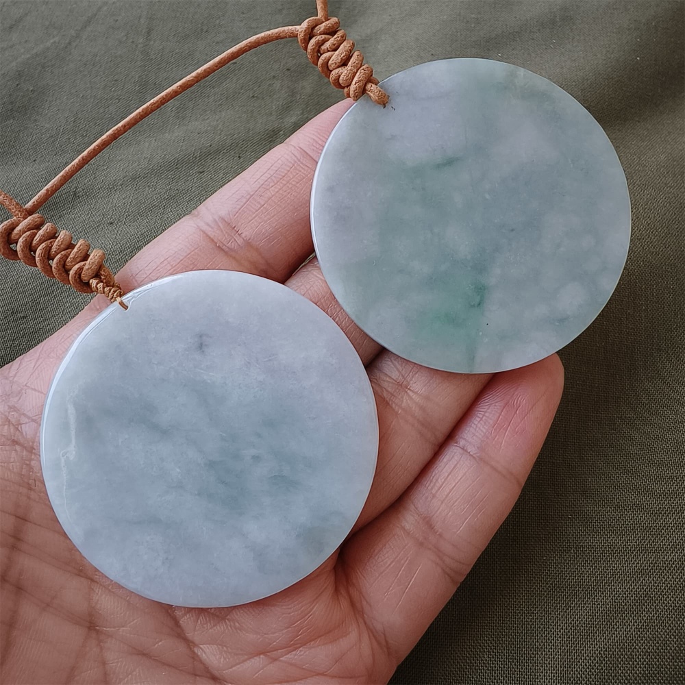 DDP | Natural Certificated Type A 48-50mm Icy Light Green White Burmese Jadeite Round Pendant With Horse Carved,DIY Jewelry Supplies