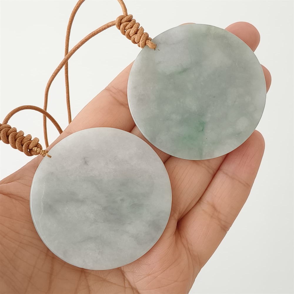 DDP | Natural Certificated Type A 48-50mm Icy Light Green White Burmese Jadeite Round Pendant With Horse Carved,DIY Jewelry Supplies