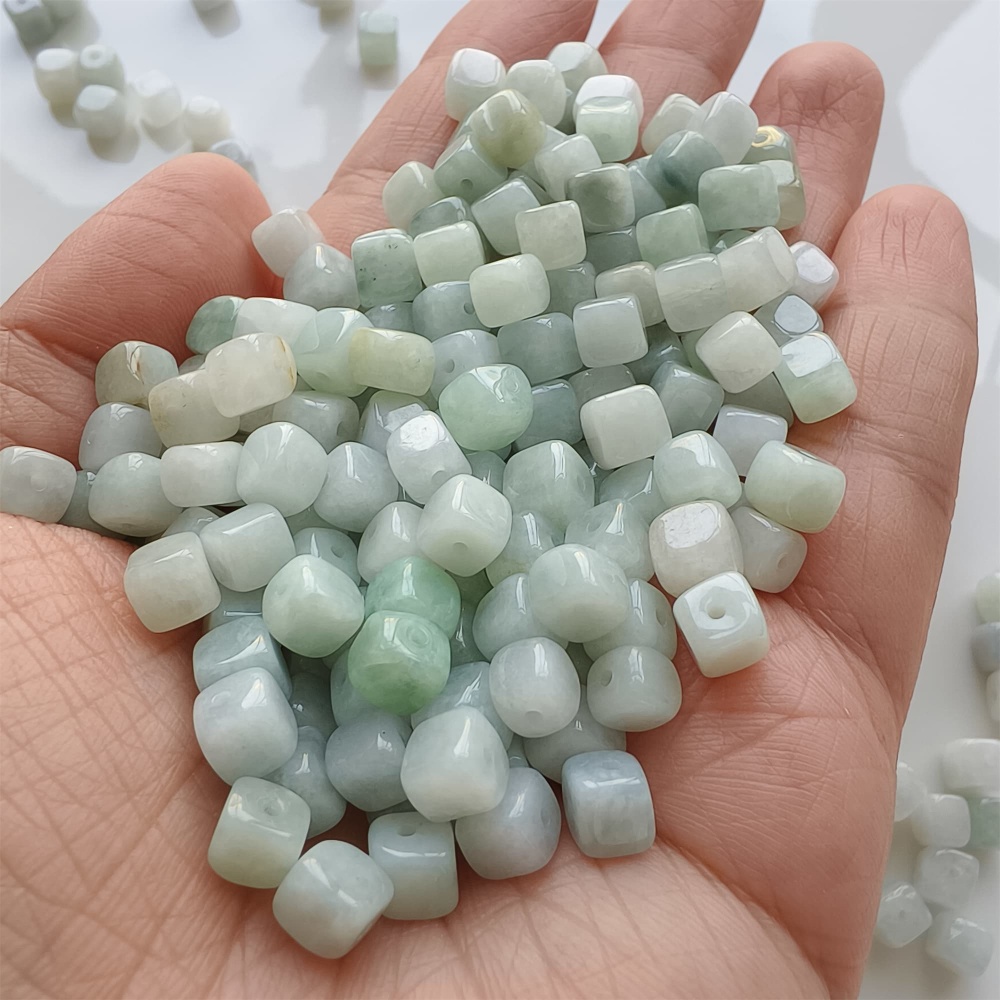 DDP | 50pcs Natural Certificated Type A 5.5mm Green White Burmese Jadeite Square Beads,Burmese Jadeite Cube Sugar Beads,DIY Jewelry Supplies