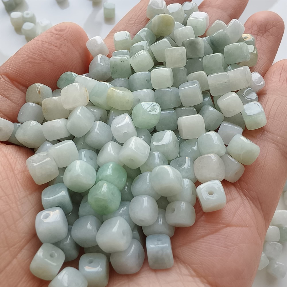 DDP | 50pcs Natural Certificated Type A 5.5mm Green White Burmese Jadeite Square Beads,Burmese Jadeite Cube Sugar Beads,DIY Jewelry Supplies