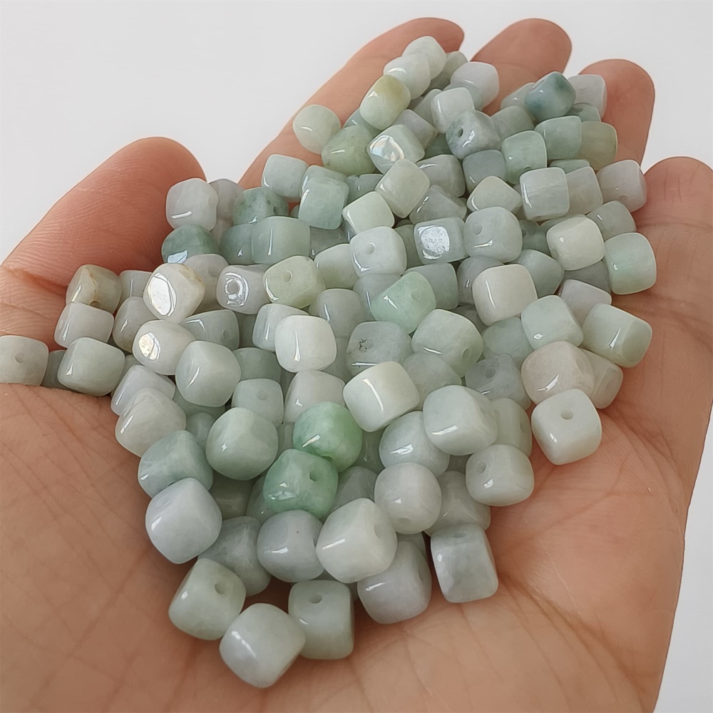DDP | 50pcs Natural Certificated Type A 5.5mm Green White Burmese Jadeite Square Beads,Burmese Jadeite Cube Sugar Beads,DIY Jewelry Supplies