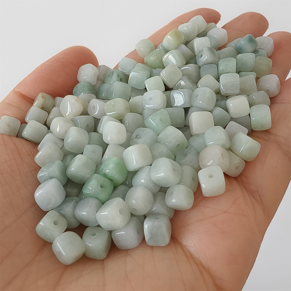DDP | 50pcs Natural Certificated Type A 5.5mm Green White Burmese Jadeite Square Beads,Burmese Jadeite Cube Sugar Beads,DIY Jewelry Supplies