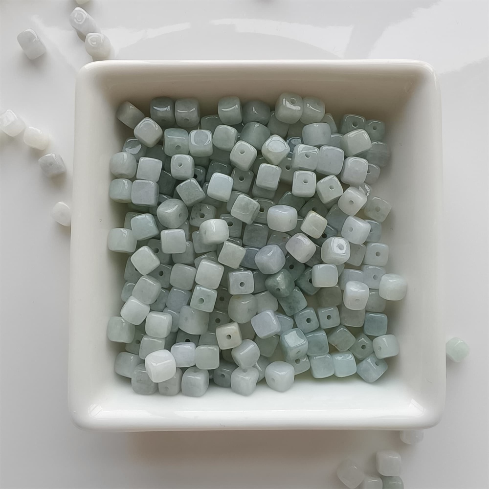 DDP | 50pcs Natural Certificated Type A 5.5mm Green White Burmese Jadeite Square Beads,Burmese Jadeite Cube Sugar Beads,DIY Jewelry Supplies