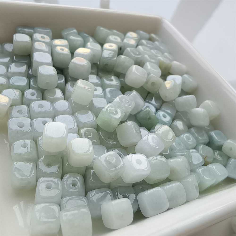 DDP | 50pcs Natural Certificated Type A 5.5mm Green White Burmese Jadeite Square Beads,Burmese Jadeite Cube Sugar Beads,DIY Jewelry Supplies