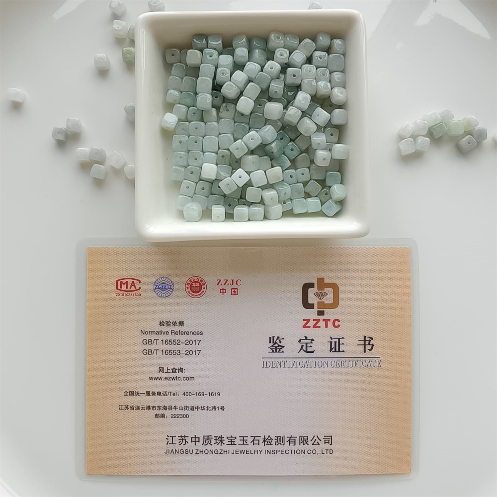 DDP | 50pcs Natural Certificated Type A 5.5mm Green White Burmese Jadeite Square Beads,Burmese Jadeite Cube Sugar Beads,DIY Jewelry Supplies