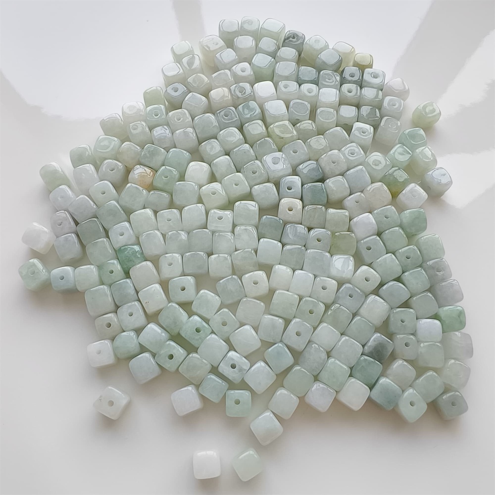 DDP | 50pcs Natural Certificated Type A 5.5mm Green White Burmese Jadeite Square Beads,Burmese Jadeite Cube Sugar Beads,DIY Jewelry Supplies