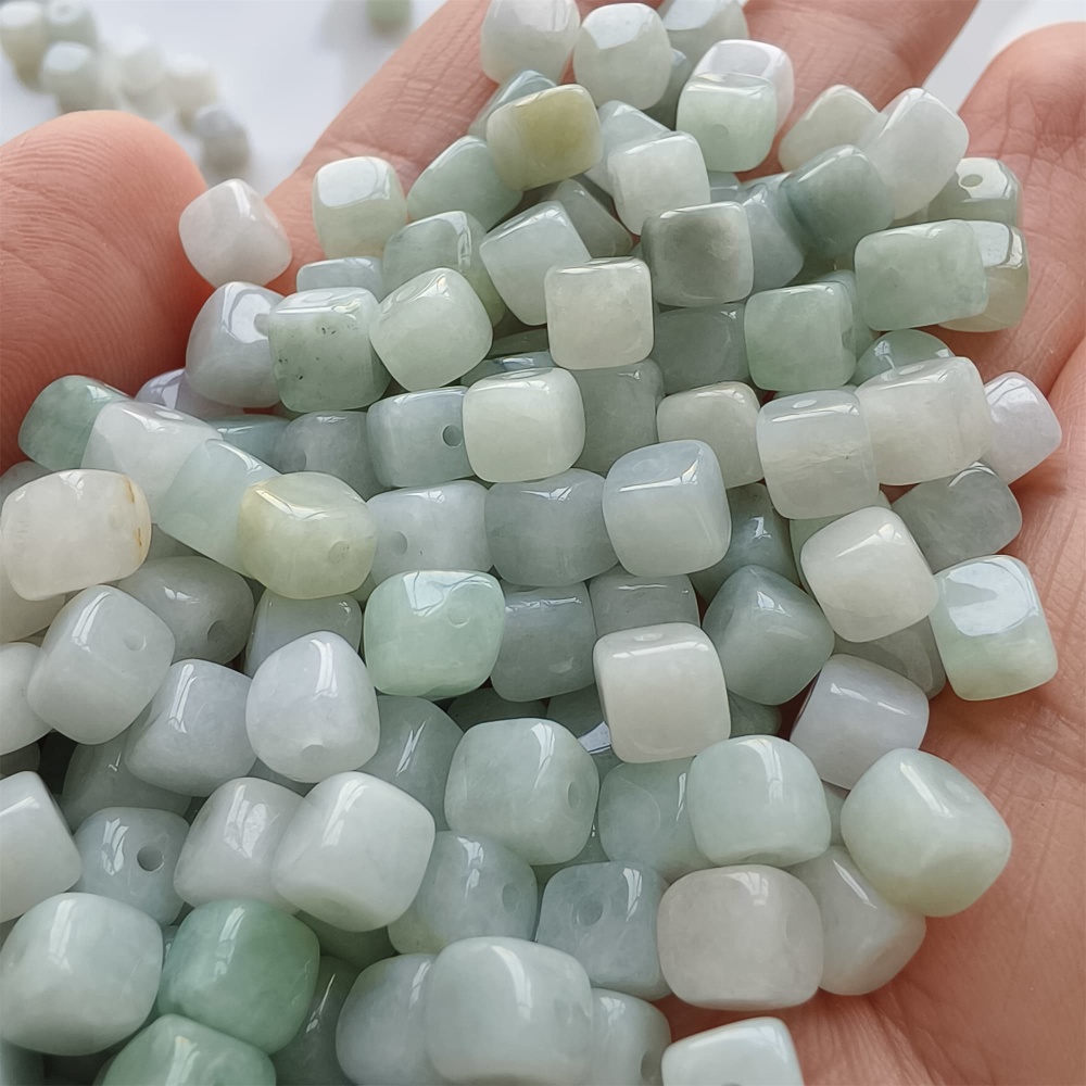 DDP | 50pcs Natural Certificated Type A 5.5mm Green White Burmese Jadeite Square Beads,Burmese Jadeite Cube Sugar Beads,DIY Jewelry Supplies