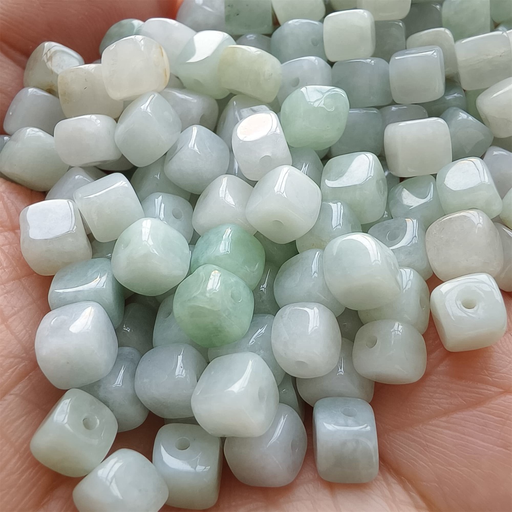 DDP | 50pcs Natural Certificated Type A 5.5mm Green White Burmese Jadeite Square Beads,Burmese Jadeite Cube Sugar Beads,DIY Jewelry Supplies