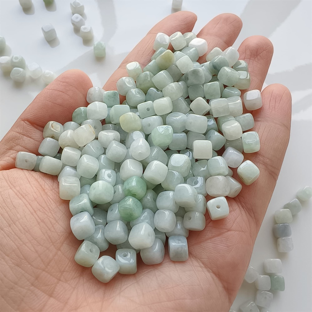 DDP | 50pcs Natural Certificated Type A 5.5mm Green White Burmese Jadeite Square Beads,Burmese Jadeite Cube Sugar Beads,DIY Jewelry Supplies