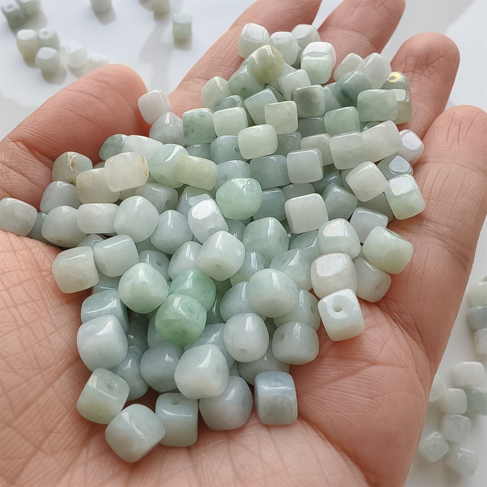 DDP | 50pcs Natural Certificated Type A 5.5mm Green White Burmese Jadeite Square Beads,Burmese Jadeite Cube Sugar Beads,DIY Jewelry Supplies